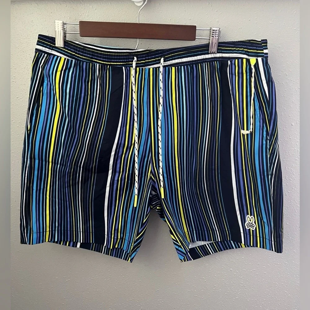 Psycho Bunny Adkins Navy Striped Swim Shorts Mens XL New